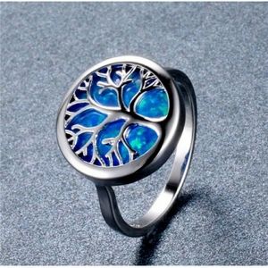 New Blue Opal Tree of Life Silver Ring.